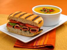 Grilled Ham Sandwich and Soup