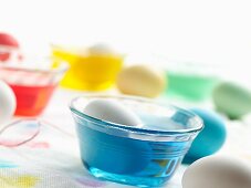 Dying Easter Eggs; Egg in Blue Dye