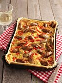 Nuremburg quiche with sausages and peppers