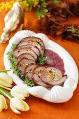 Roast veal roulade with pistachios for Easter