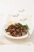 Herring with a pumpernickel and walnut crust