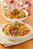 Minced pork balls with barley and vegetables
