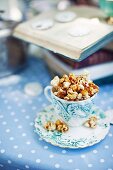 Salty popcorn with caramel sauce