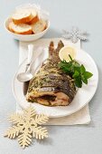 Fried carp with herbs for Christmas