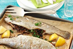 Stuffed trout with buckwheat and herbs