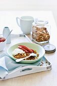 Apple and cinnamon granola with rhubarb and yogurt