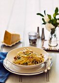 Linguine with white anchovies and green olives