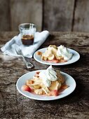 Meringues with cream and rhubarb compote