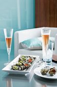 Oysters with various dressing and kir royal