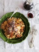 Tagliatelle with sausages and Parmesan cheese