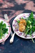 Baked goat's cheese with dandelion salad