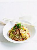 Stir fried Asian noodle with prawns and pork