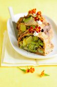 Wholemeal strudel filled with broccoli and blue cheese