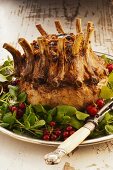 Lamb crown roast on a bed of salad