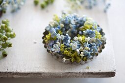 Wreath of hydrangea and lady's mantle florets