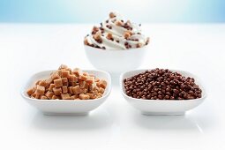 Caramel and chocolate toppings for frozen yogurt