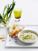 Artichoke dip with crispy rosemary bread