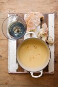 Cheese fondue with white bread