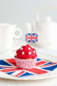A cupcake decorated with a Union Jack