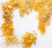Various types of pasta forming a frame