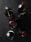 Various wine bottles scene from above
