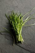 Fresh chives on a slate surface