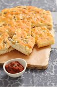 Focaccia with olives and dried tomato pesto
