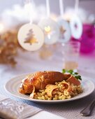 Stuffed chicken with goose liver and pasta (Christmas)