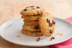 Chocolate Chip Cookies on a Striped Cloth