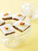 Lemon and date slices on cake stand