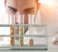 Wissenschafter prüft Samen in Teströhrchen