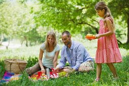 Family enjoying picnic outdoors