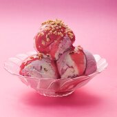 Raspberry and vanilla ice cream with raspberry sauce