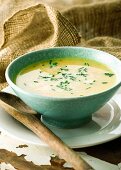 Creamy root vegetable soup with chives