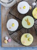 Easter cupcakes on a wire rack