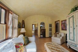 Wide angle image of living room.