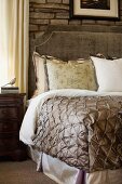 Elegant bed with velvet headboard