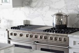 Chrome pot on gas range