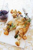 Spring chicken with sage and berry Port wine sauce for Christmas dinner