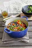 Bean stew with carrots and cabbage in mushroom broth (Asia)
