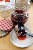 Making strawberry jam 3 – ladling into jars