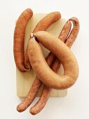Kielbasa Sausages on a Cutting Board