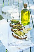 Grilled avocado with feta cheese and bread