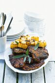 Grilled pork chops with sage and sweetcorn