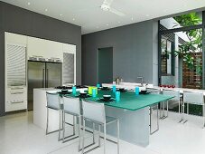 Frosted glass dining table in modern dining room