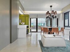 Kitchen breakfast bar and dining room in modern home