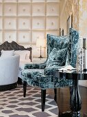 Turquoise wing backed chair