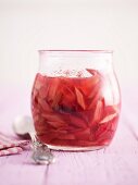 Stewed rhubarb in a jar