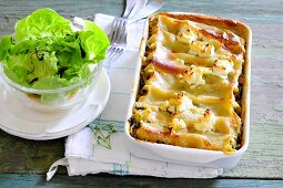 Mushroom and feta cannelloni with salad