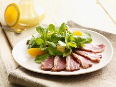 Lambs lettuce with duck breast